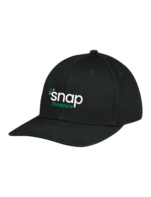 Premium Modern Structured Twill Black Snapback Cap w/Snap Finance Logo