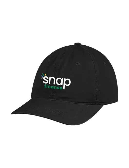 Garment Washed Unstructured Twill Black Cap w/Snap Finance Logo