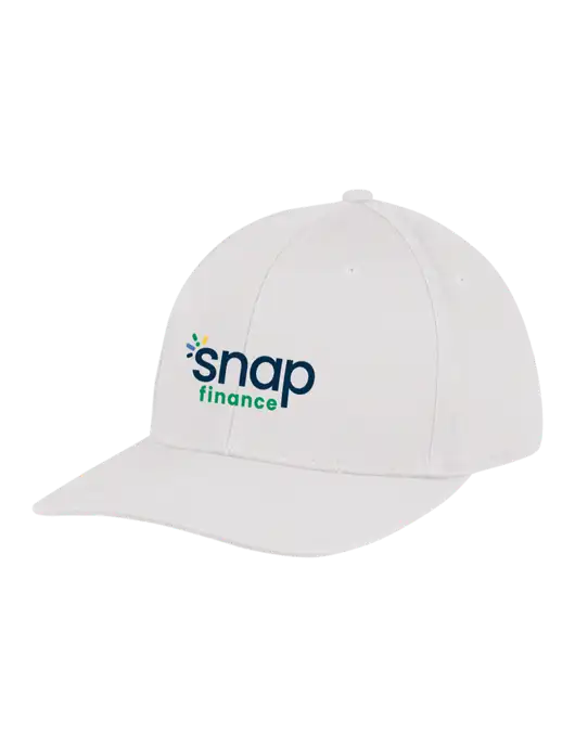 Premium Modern Structured Twill White Snapback Cap w/Snap Finance Logo