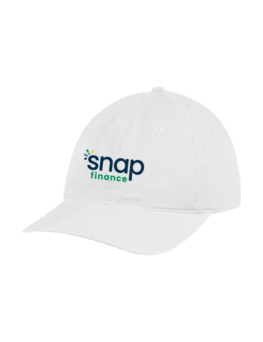 Garment Washed Unstructured Twill White Cap w/Snap Finance Logo