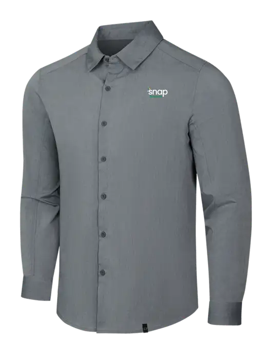 OGIO Medium Grey Heather Commuter Woven Shirt w/Snap Finance Logo