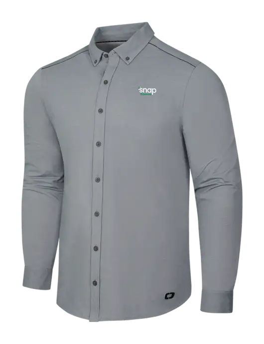 OGIO Medium Grey Heather Modern Code Stretch Button-Up Shirt w/Snap Finance Logo