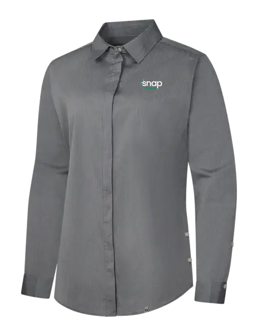 OGIO Womens Medium Grey Heather Commuter Woven Shirt w/Snap Finance Logo