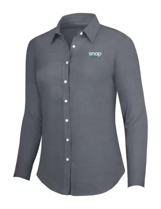 Dark Grey Womens SuperPro Oxford Shirt w/Snap Finance Logo