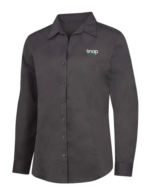 Womens Soft Black Crosshatch Easy Care Shirt w/Snap Finance Logo