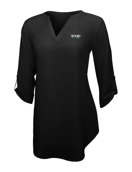 Womens Black 3/4 Sleeve Tunic Blouse w/Snap Finance Logo