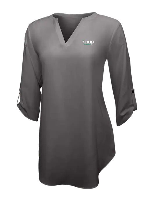 Dark Grey Womens 3/4 Sleeve Tunic Blouse w/Snap Finance Logo