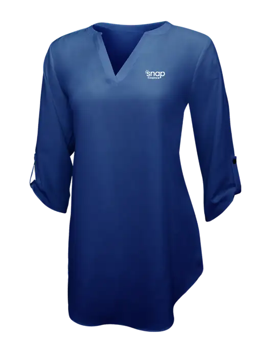 Dark Royal Womens 3/4 Sleeve Tunic Blouse w/Snap Finance Logo