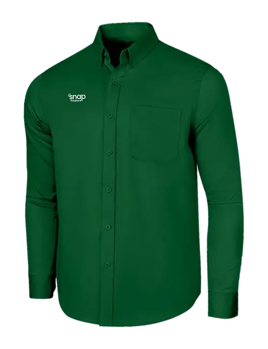 Long Sleeve Dark Green Superpro React Twill Shirt w/Snap Finance Logo