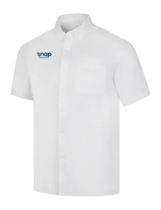 Short Sleeve White Superpro React Twill Shirt w/Snap Finance Logo