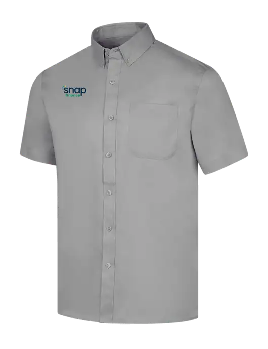 Short Sleeve Light Grey Superpro React Twill Shirt w/Snap Finance Logo