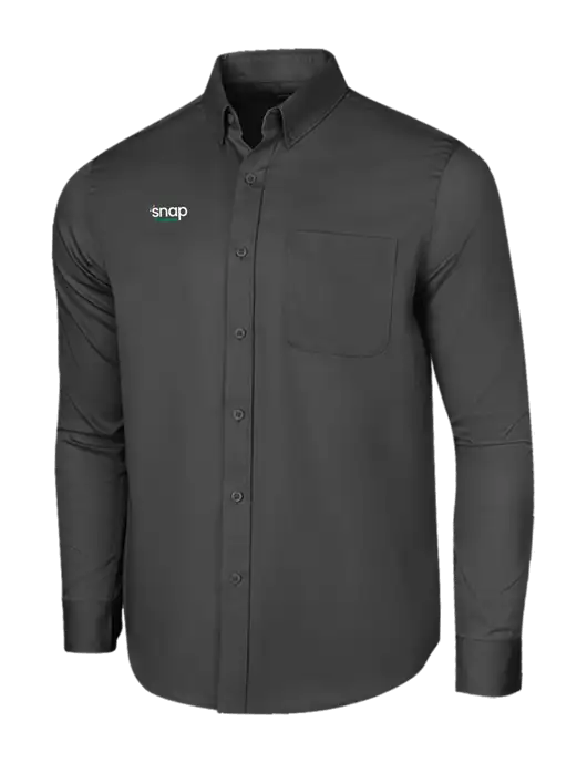 Long Sleeve Dark Grey Superpro React Twill Shirt w/Snap Finance Logo