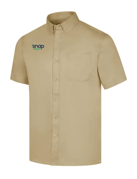Short Sleeve Dark Tan Superpro React Twill Shirt w/Snap Finance Logo