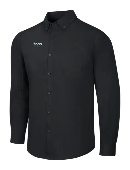 Black Long Sleeve Carefree Poplin Shirt w/Snap Finance Logo