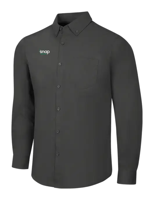 Dark Grey Long Sleeve Carefree Poplin Shirt w/Snap Finance Logo