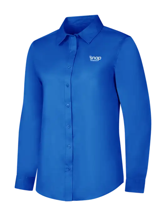 Womens Long Sleeve Royal Blue Superpro React Twill Shirt w/Snap Finance Logo
