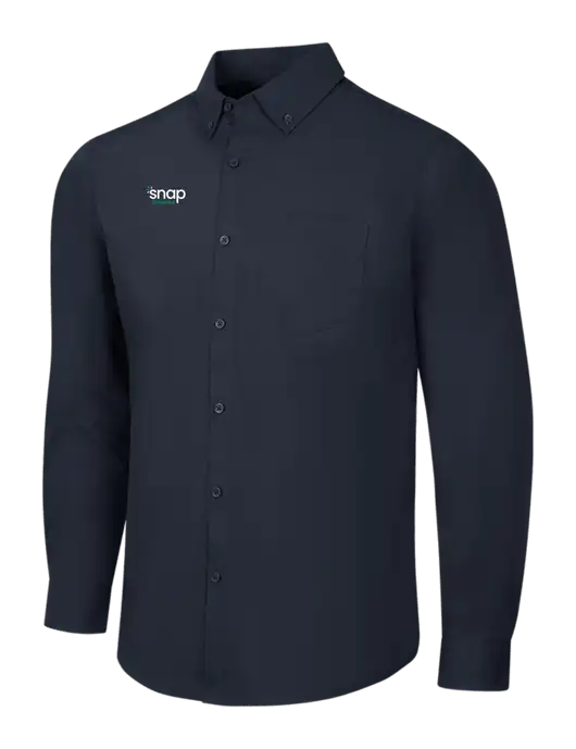 Navy Long Sleeve Carefree Poplin Shirt w/Snap Finance Logo