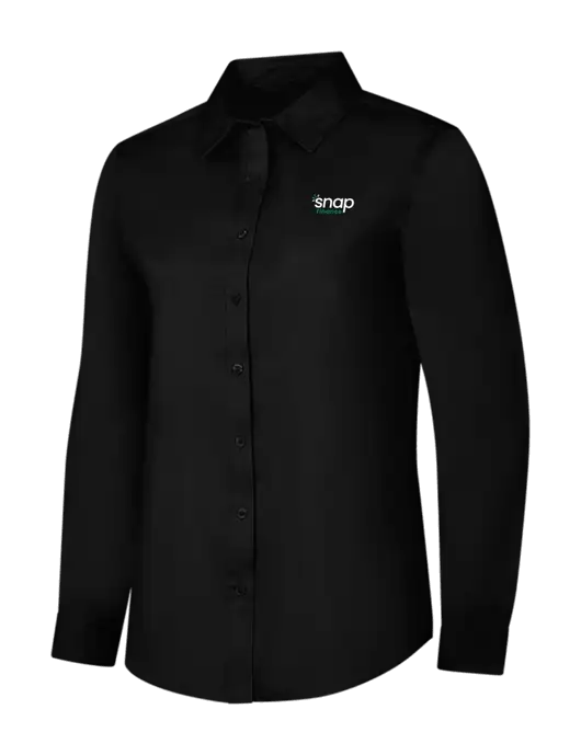 Womens Black Long Sleeve Superpro React Twill Shirt w/Snap Finance Logo