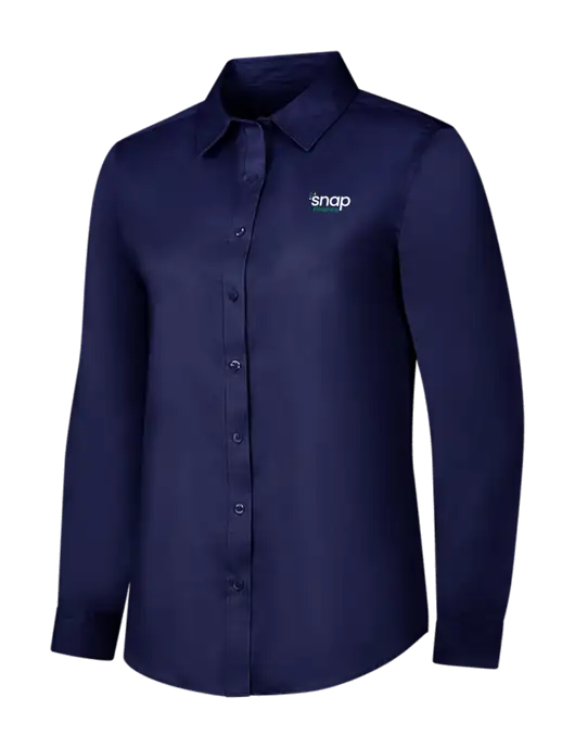 Navy Womens Long Sleeve Superpro React Twill Shirt w/Snap Finance Logo