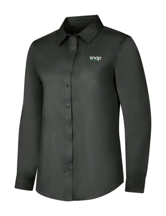 Dark Grey Womens Long Sleeve Superpro React Twill Shirt w/Snap Finance Logo