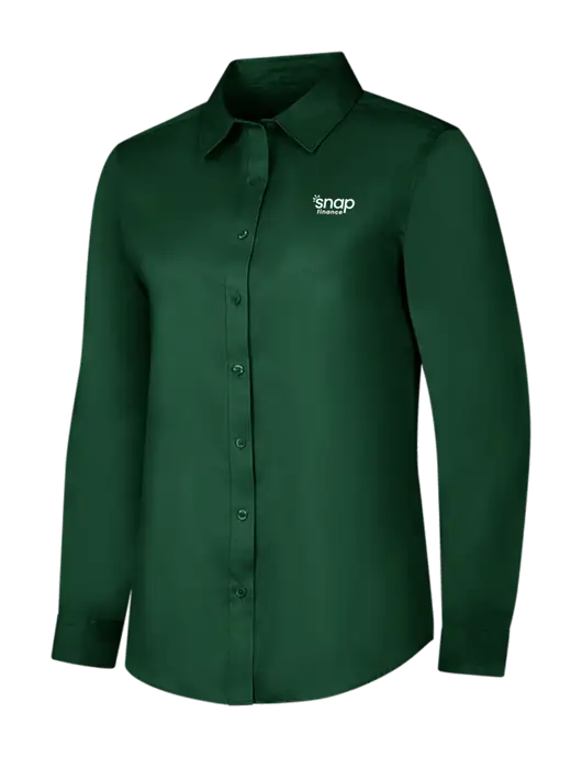 Dark Green Womens Long Sleeve Superpro React Twill Shirt w/Snap Finance Logo