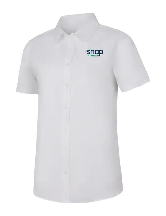 Womens White Short Sleeve Superpro React Twill Shirt w/Snap Finance Logo