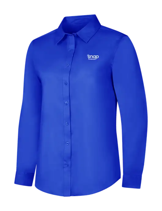 Womens Long Sleeve Dark Royal Superpro React Twill Shirt w/Snap Finance Logo