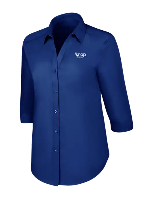 Womens Royal 3/4 Sleeve Carefree Poplin Shirt w/Snap Finance Logo