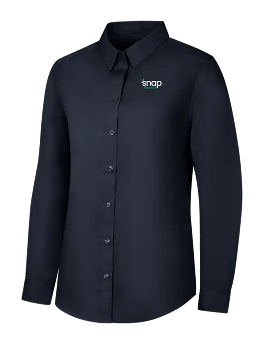 Womens River Blue Navy Long Sleeve Carefree Poplin Shirt w/Snap Finance Logo