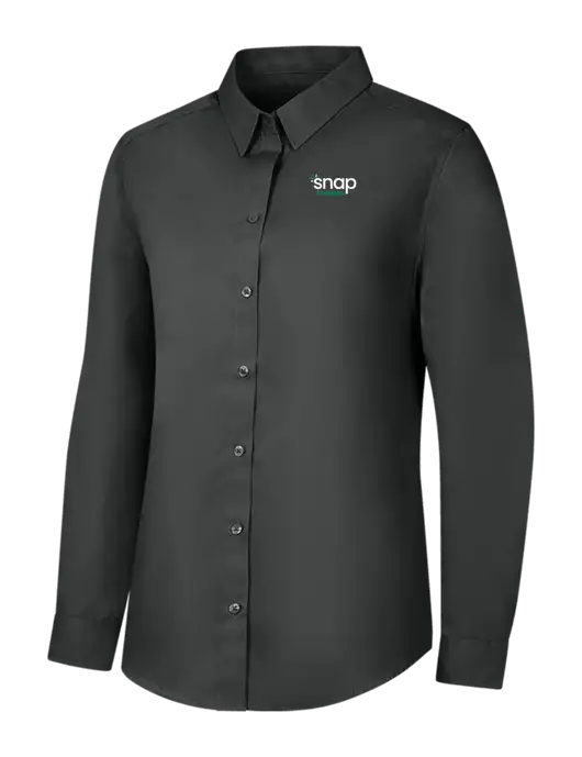 Womens Dark Grey Long Sleeve Carefree Poplin Shirt w/Snap Finance Logo