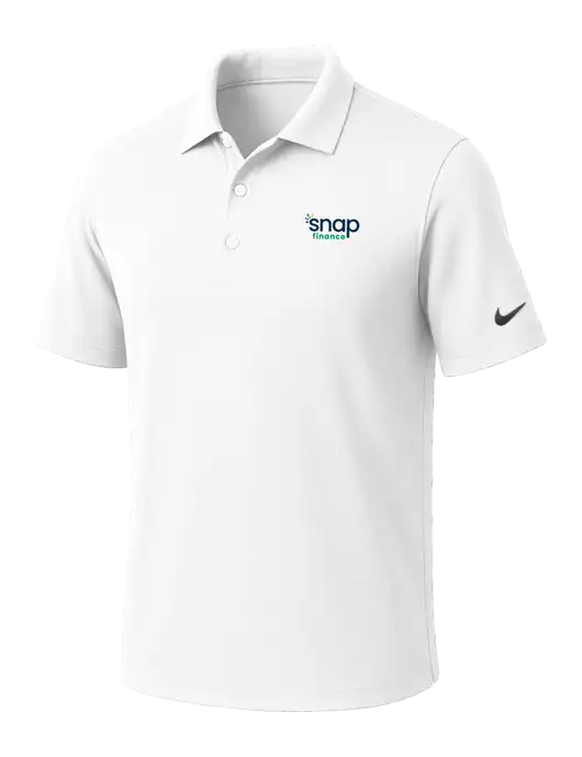 NIKE White Dri-Fit Micro Pique Polo w/Snap Finance Logo