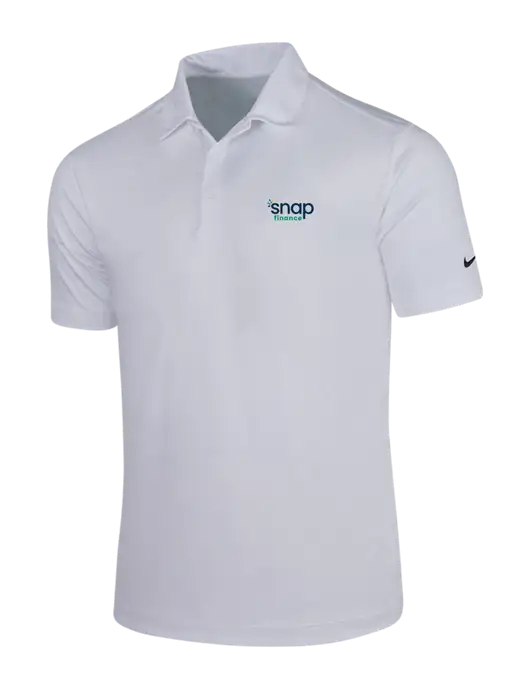 NIKE White Dri-Fit Vertical Mesh Polo w/Snap Finance Logo
