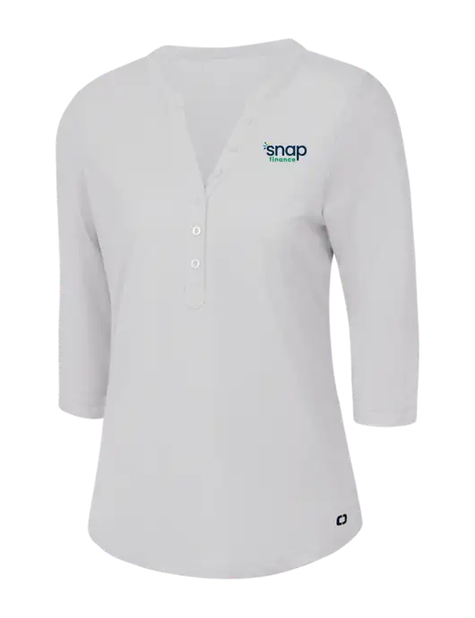 OGIO Bright White Jewel Henley w/Snap Finance Logo