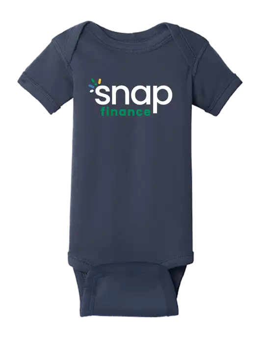 Rabbit Skins Navy Infant Short Sleeve Baby Rib Bodysuit w/Snap Finance Logo