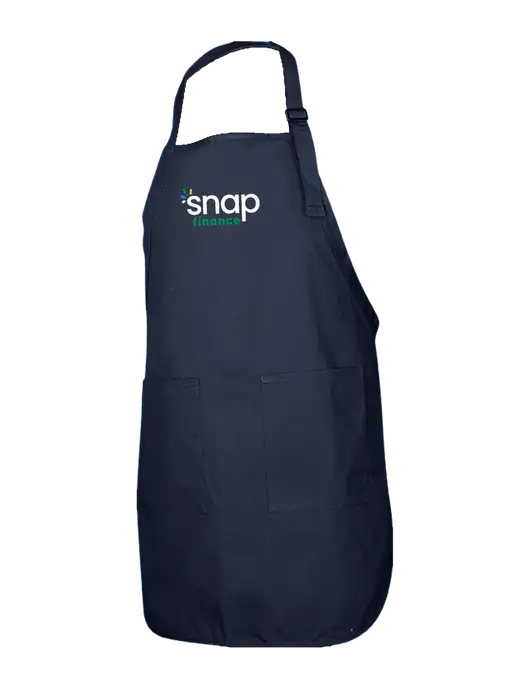 Full-Length Navy Apron With Pockets w/Snap Finance Logo