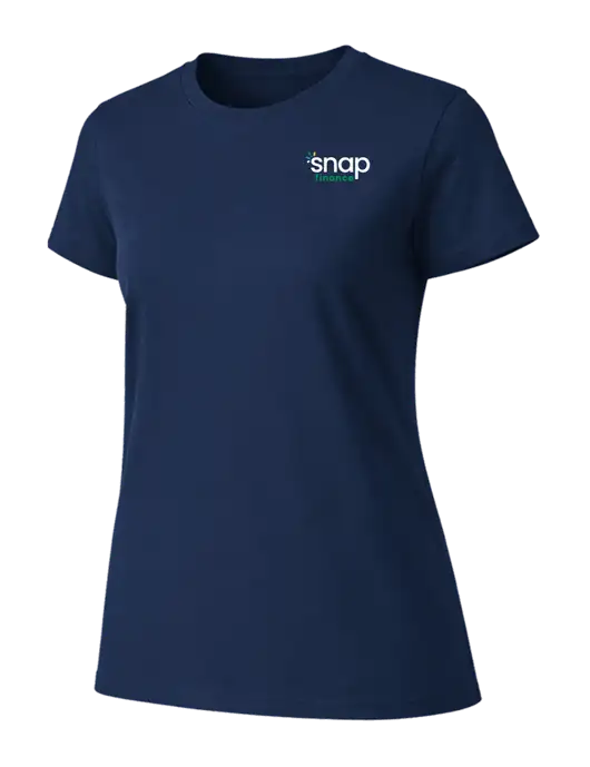 Womens Ring Spun Navy 4.5 oz T-Shirt w/Snap Finance Logo