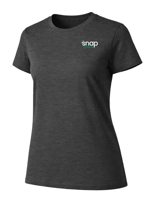Womens Ring Spun Dark Heather Grey 4.5 oz T-Shirt w/Snap Finance Logo