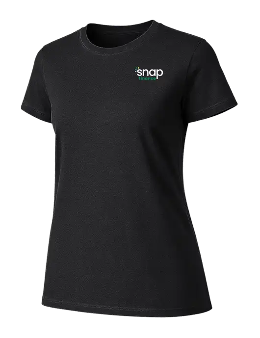 Womens Ring Spun Jet Black 4.5 oz T-Shirt w/Snap Finance Logo
