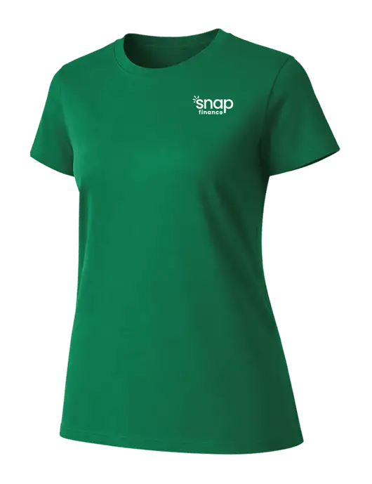 Womens Ring Spun Kelly Green 4.5 oz T-Shirt w/Snap Finance Logo