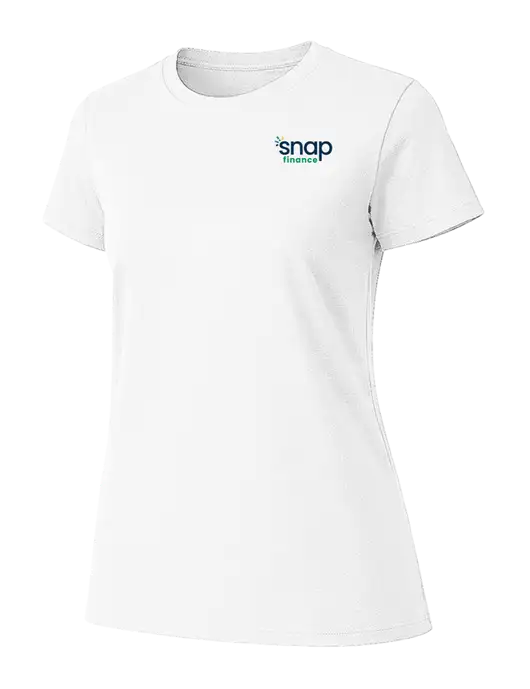 Womens Ring Spun White 4.5 oz T-Shirt w/Snap Finance Logo