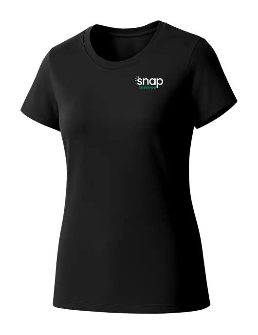 Womens Seriously Soft Black T-Shirt w/Snap Finance Logo