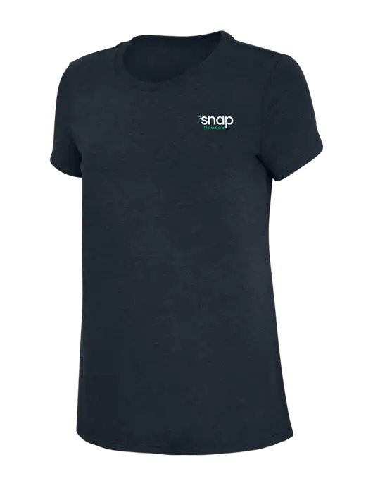 Womens Simply Soft Navy 4.5oz Poly/Combed Ring Spun Cotton T-Shirt w/Snap Finance Logo