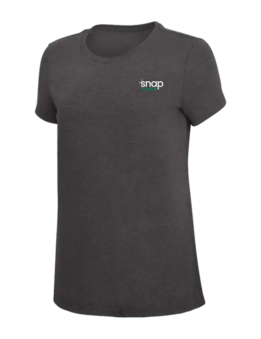 Womens Simply Soft Heather Charcoal 4.5oz  Poly/Combed Ring Spun Cotton T-Shirt w/Snap Finance Logo