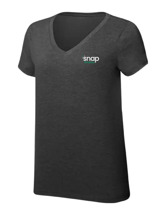 Womens Simply Soft V-Neck Black Frost 4.5oz  Poly/Combed Ring Spun Cotton T-Shirt w/Snap Finance Logo
