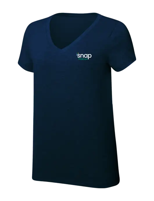 Womens Simply Soft V-Neck New Navy 4.5oz  Poly/Combed Ring Spun Cotton T-Shirt w/Snap Finance Logo