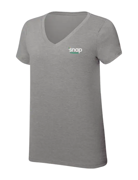 Womens Simply Soft V-Neck Grey Frost 4.5oz  Poly/Combed Ring Spun Cotton T-Shirt w/Snap Finance Logo