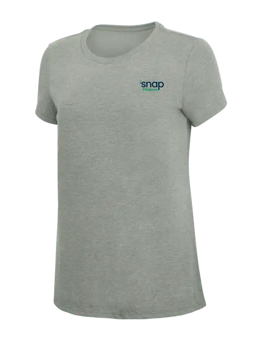Womens Simply Soft Grey Frost 4.5oz  Poly/Combed Ring Spun Cotton T-Shirt w/Snap Finance Logo