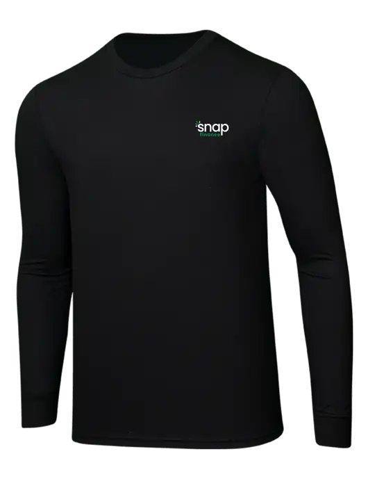 Simply Soft Long Sleeve Black 4.5 oz, Poly/Combed Ring Spun Cotton T-Shirt w/Snap Finance Logo