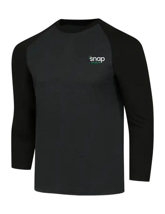 Simply Soft 3/4 Sleeve Black/Black Frost Ring Spun Cotton T-Shirt w/Snap Finance Logo