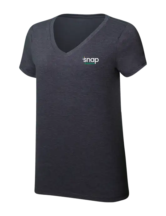 Womens Simply Soft V-Neck Heather Charcoal 4.5oz  Poly/Combed Ring Spun Cotton T-Shirt w/Snap Finance Logo
